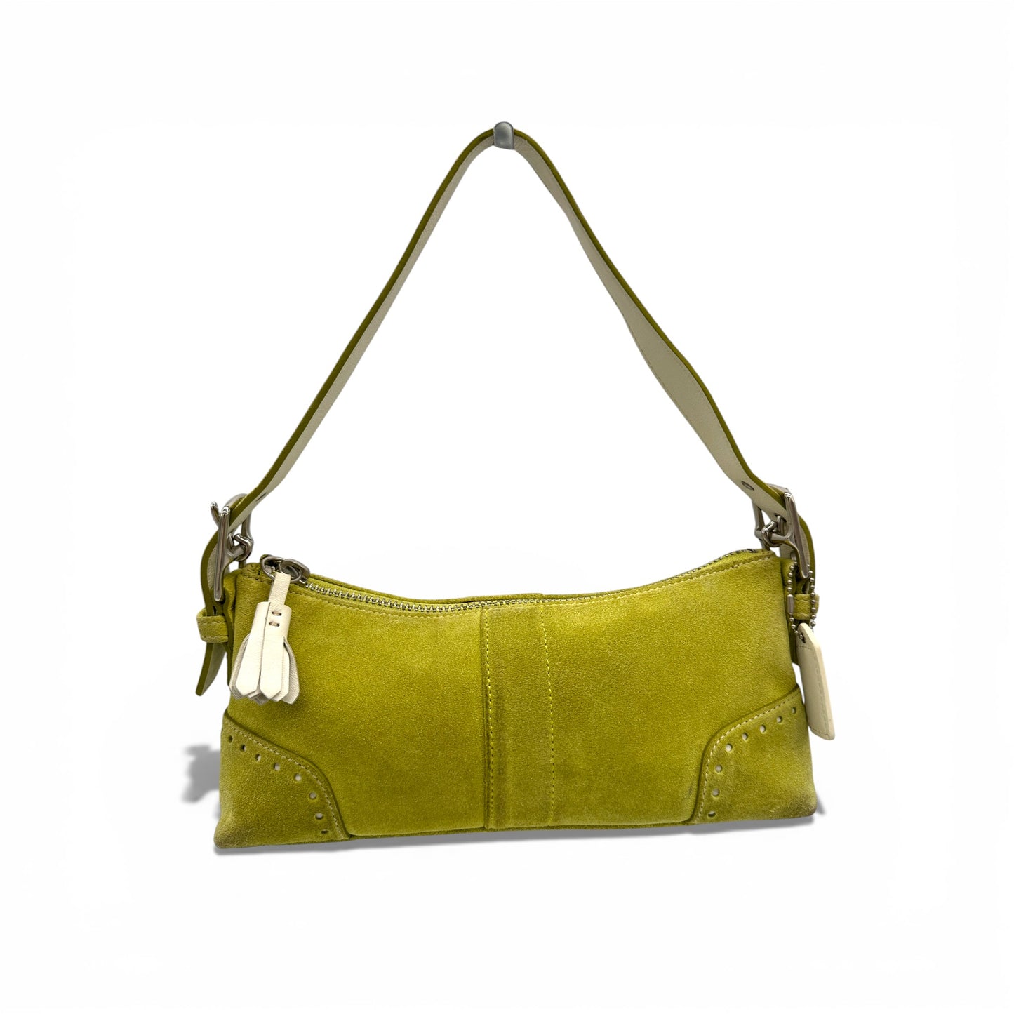 Vintage Coach 5032 Lime Green Suede Baguette Shoulder Bag