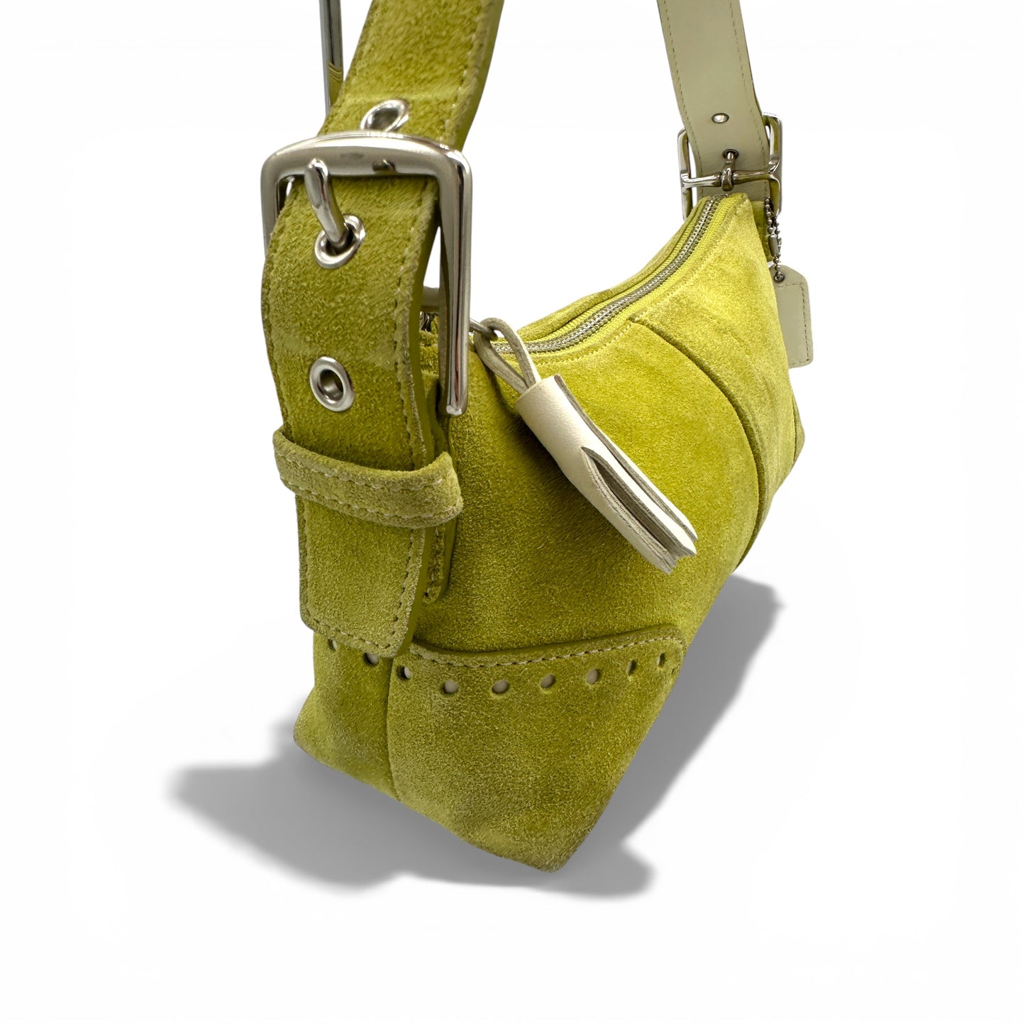 Vintage Coach 5032 Lime Green Suede Baguette Shoulder Bag