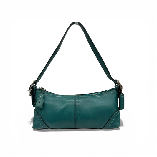 Vintage Coach 8A64 Teal Leather Baguette Shoulder Bag