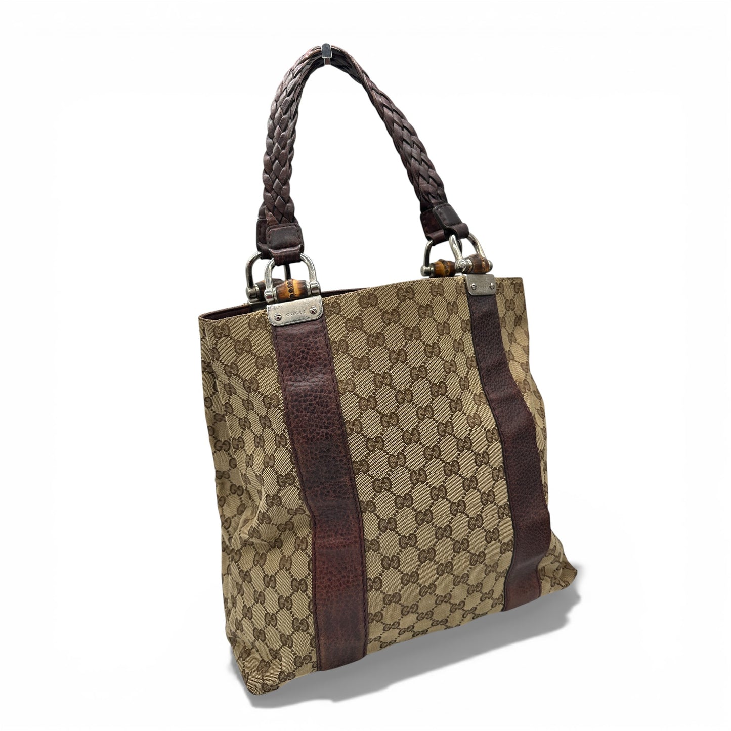 Vintage Gucci 232946 Bamboo Monogram Large Tote Shoulder Bag