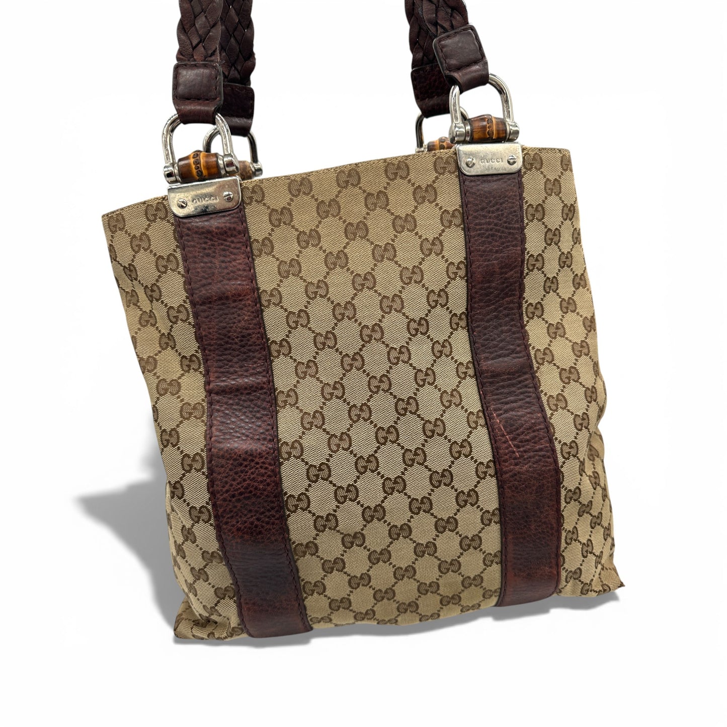 Vintage Gucci 232946 Bamboo Monogram Large Tote Shoulder Bag