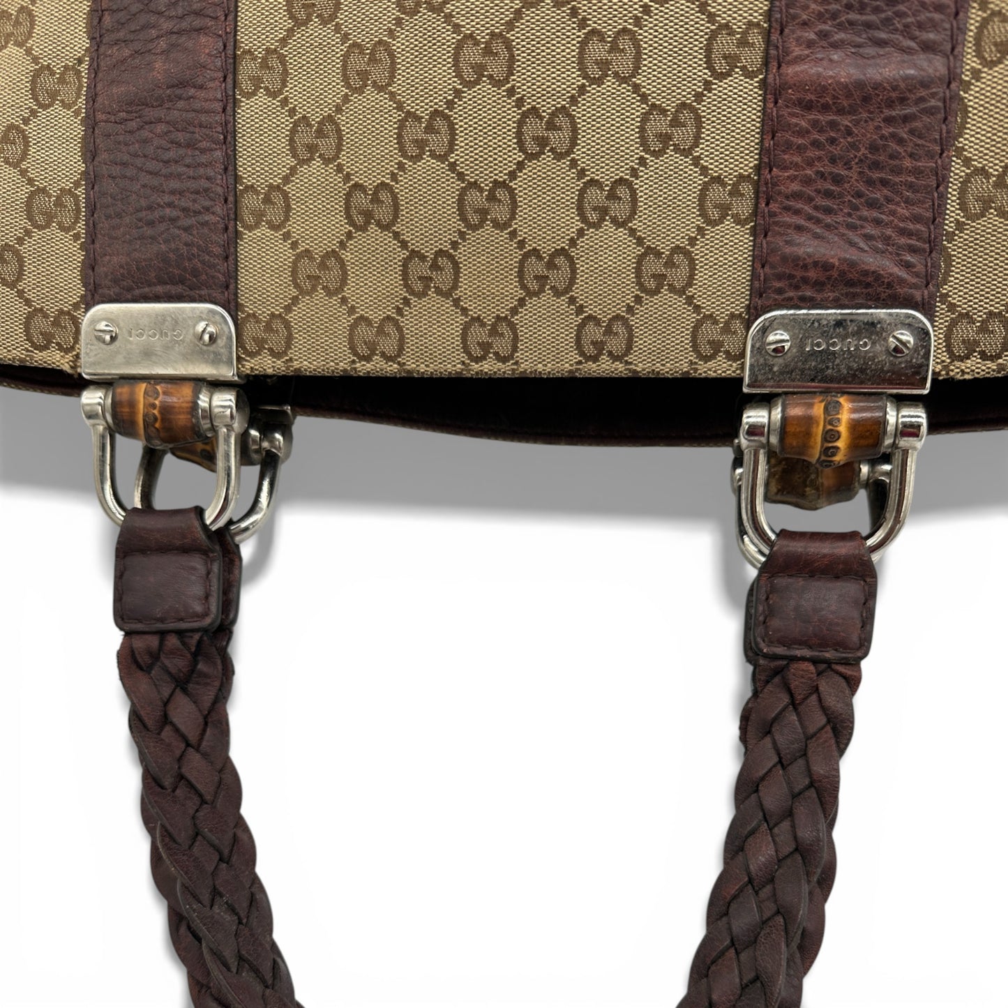 Vintage Gucci 232946 Bamboo Monogram Large Tote Shoulder Bag