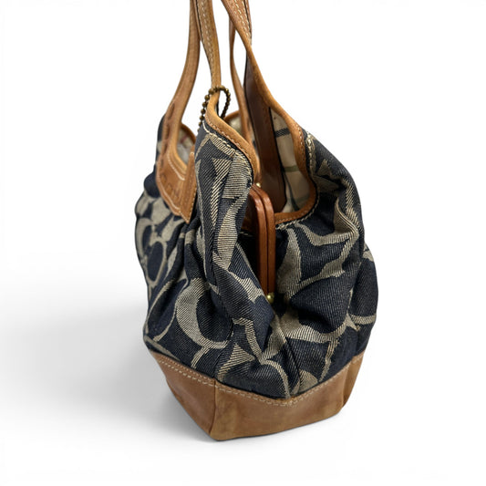 Vintage Coach 12747 Pleated Ergo Denim Monogram Shoulder Bag
