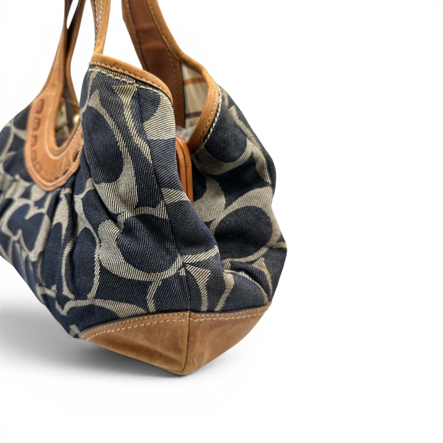 Vintage Coach 12747 Pleated Ergo Denim Monogram Shoulder Bag