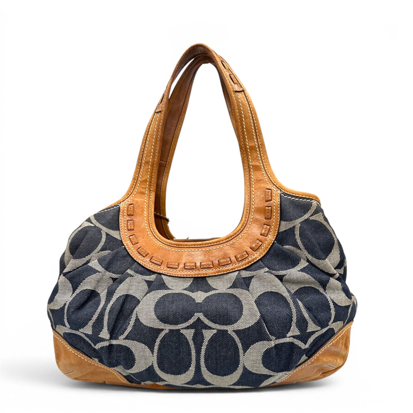 Vintage Coach 12747 Pleated Ergo Denim Monogram Shoulder Bag