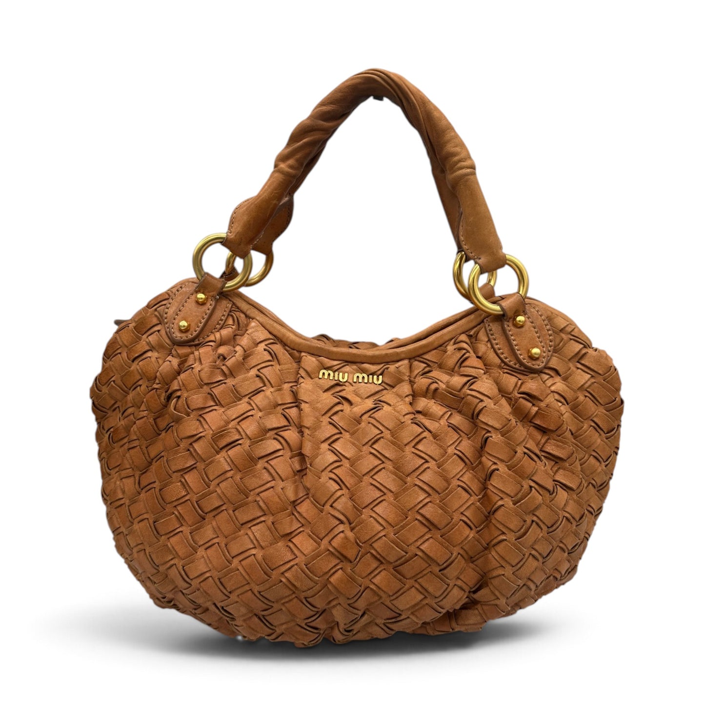 Vintage Miu Miu Fango Intreccio Woven Leather Hobo Bag