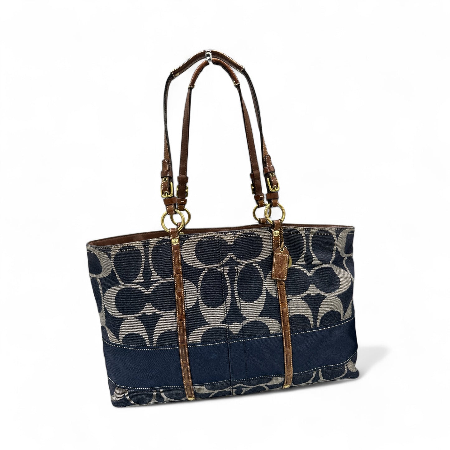 Sac cabas vintage Coach 11180 en denim, porté épaule