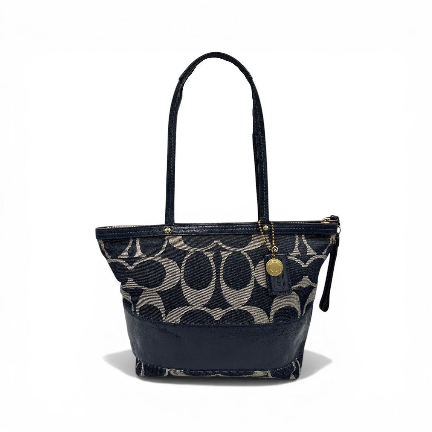 Sac cabas vintage Coach 12546 en denim, porté épaule ou bandoulière