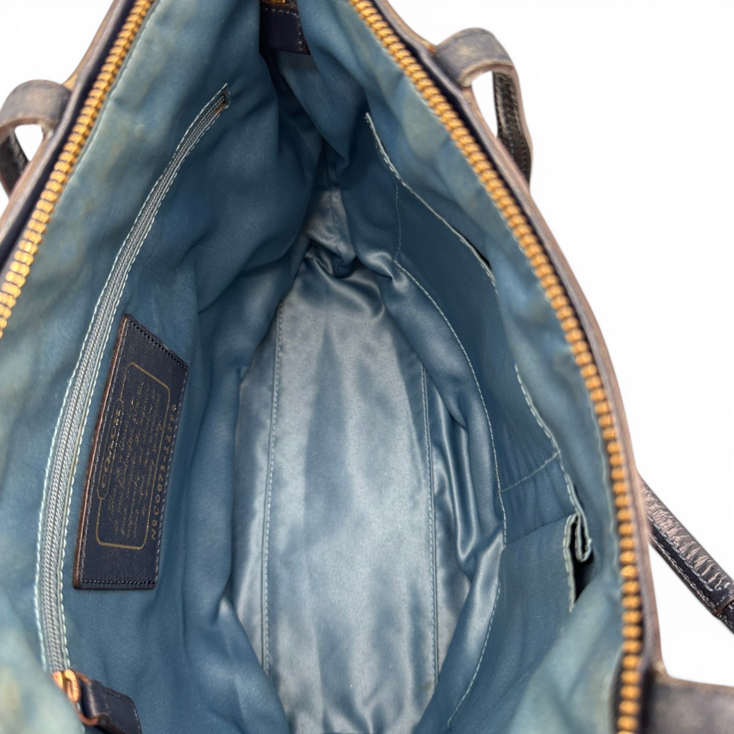 Sac cabas vintage Coach 12546 en denim, porté épaule ou bandoulière