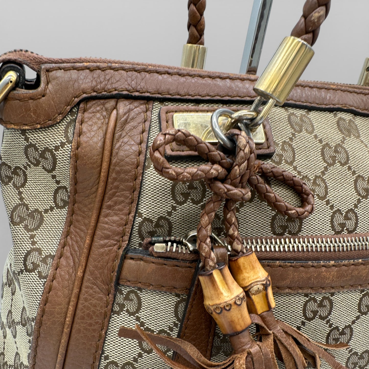 Vintage Gucci Bella GG Canvas Bamboo Handbag