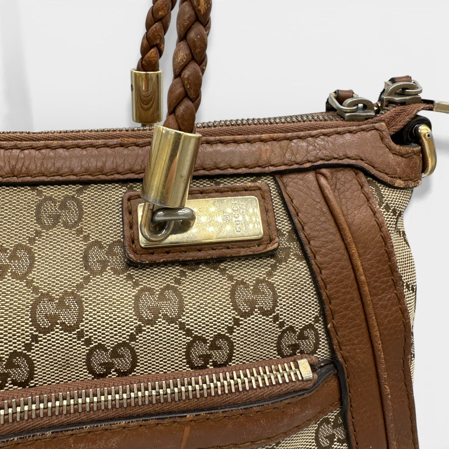 Vintage Gucci Bella GG Canvas Bamboo Handbag