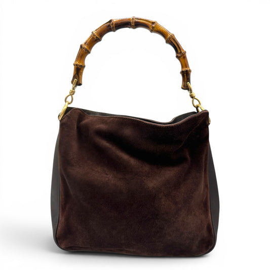 Vintage Gucci Bamboo Suede Shoulder Bag
