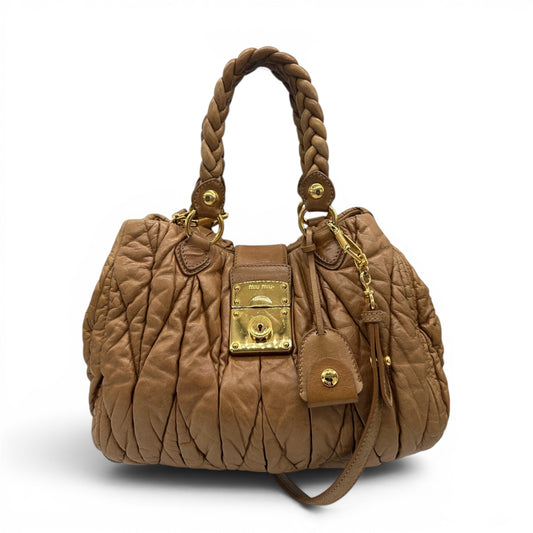 Miu Miu Brown Matelassé Coffer Handbag