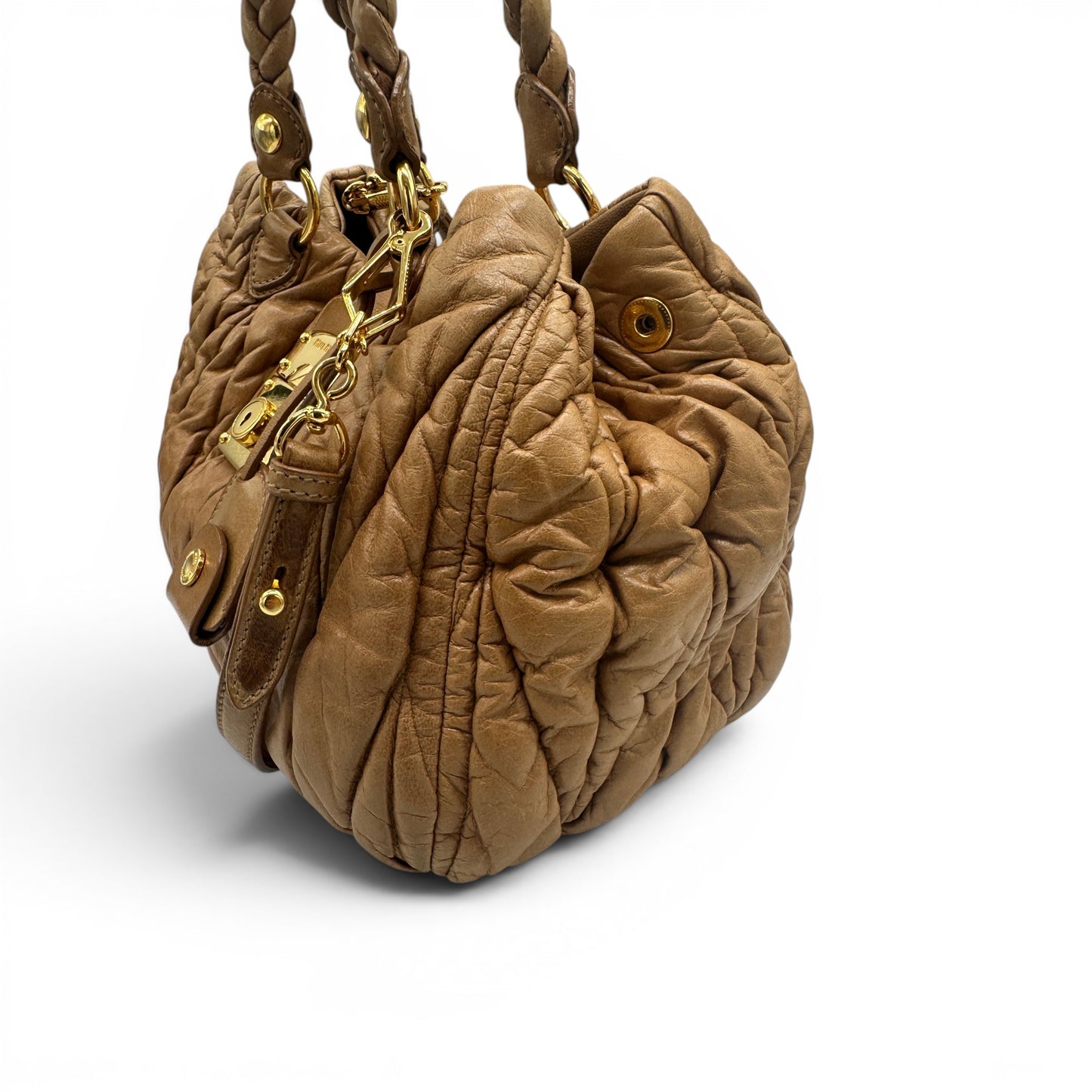 Miu Miu Brown Matelassé Coffer Handbag