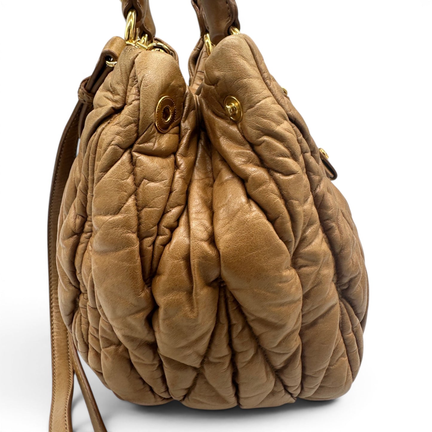 Miu Miu Brown Matelassé Coffer Handbag