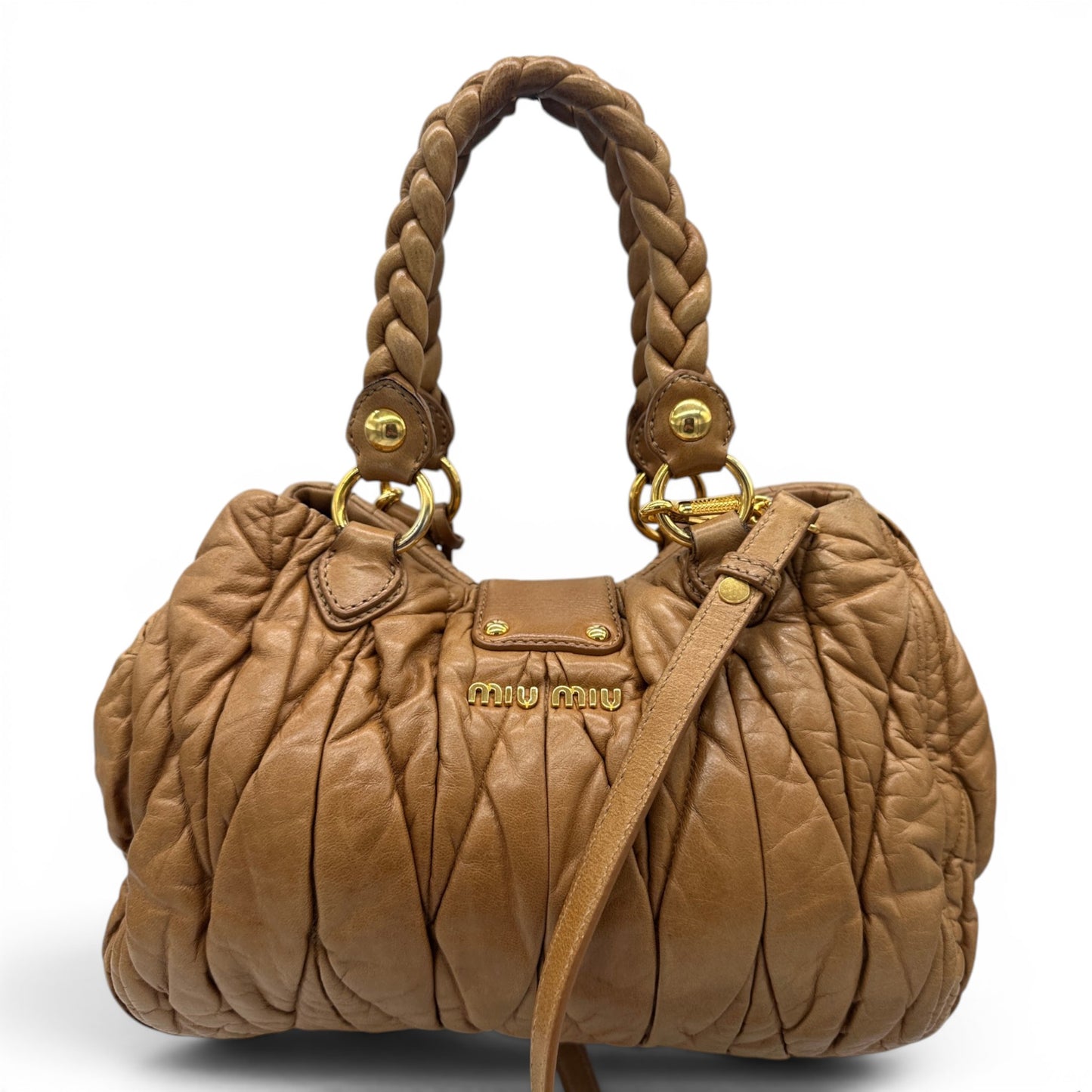 Miu Miu Brown Matelassé Coffer Handbag