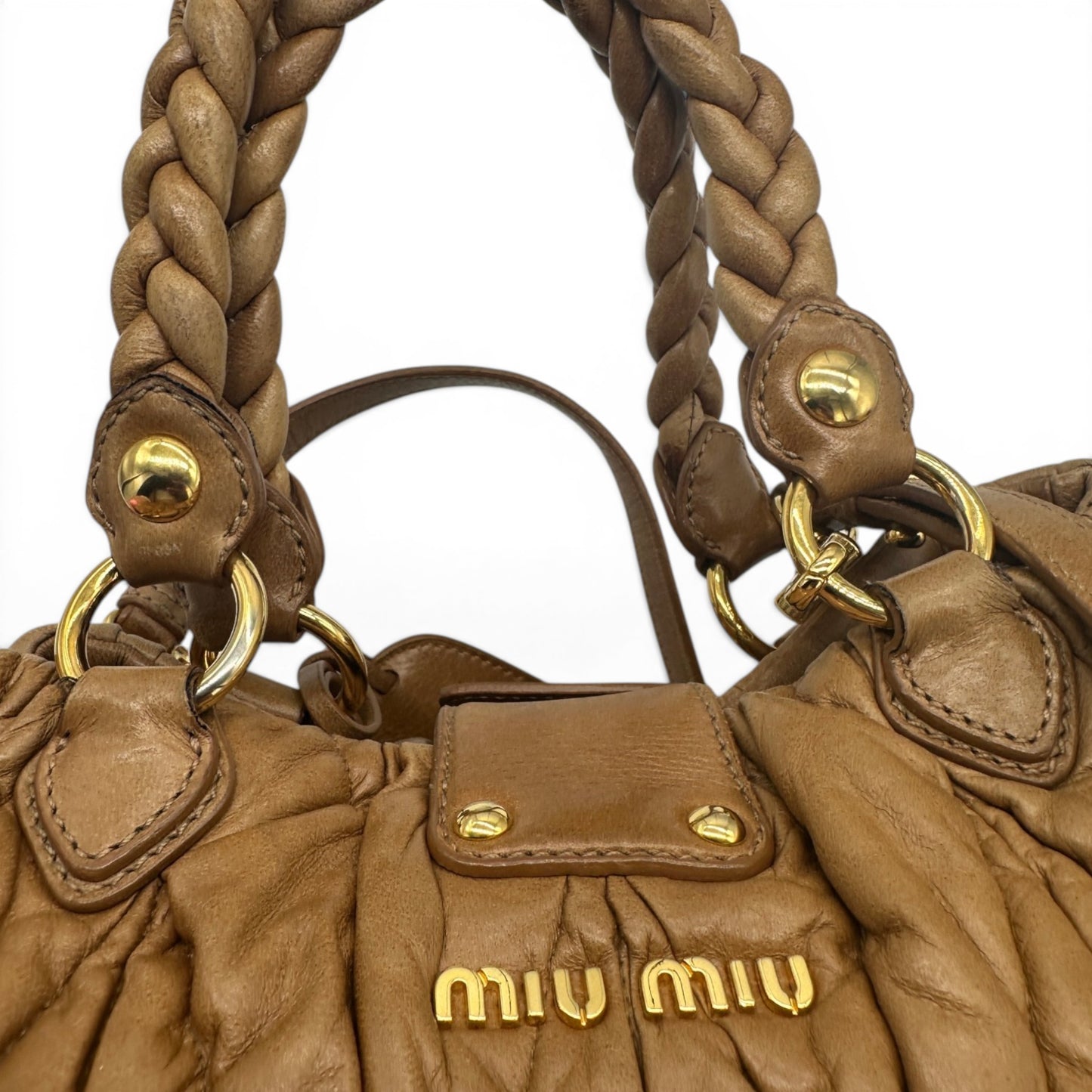 Miu Miu Brown Matelassé Coffer Handbag