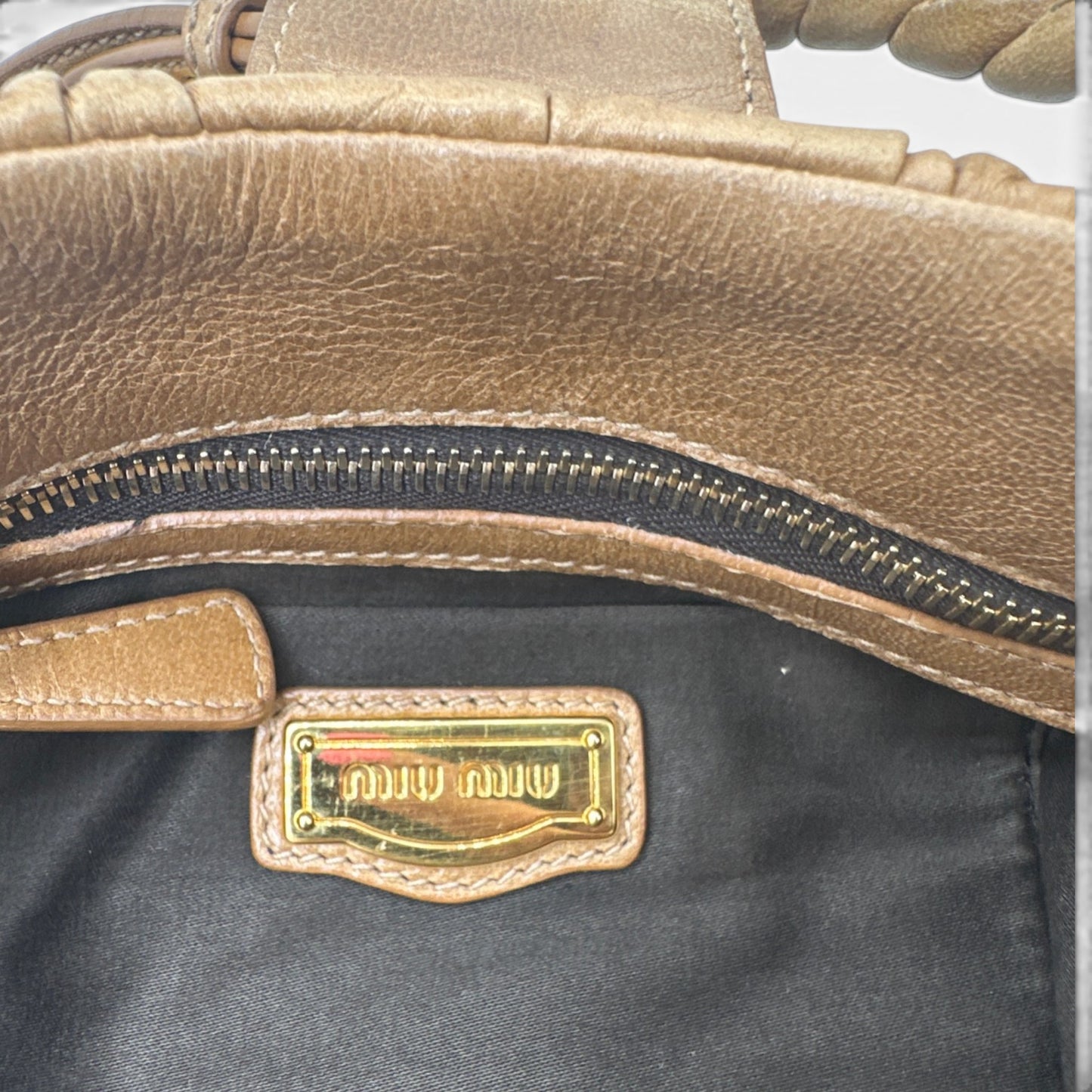 Miu Miu Brown Matelassé Coffer Handbag
