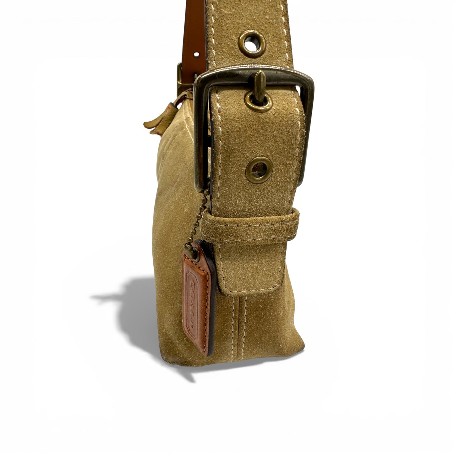 Vintage Coach 5032 Baguette-Schultertasche aus hellgrünem Wildleder