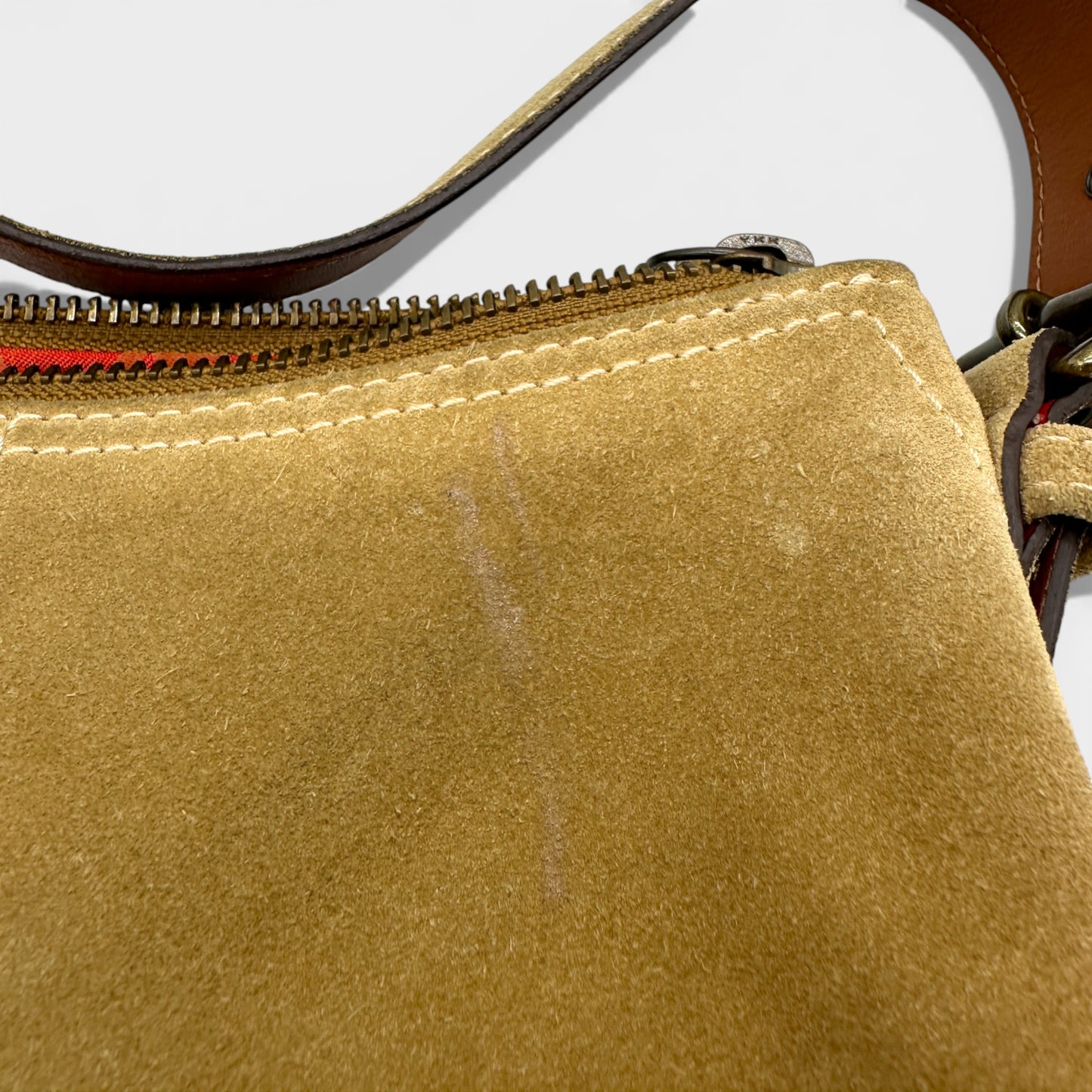 Vintage Coach 5032 Baguette-Schultertasche aus hellgrünem Wildleder