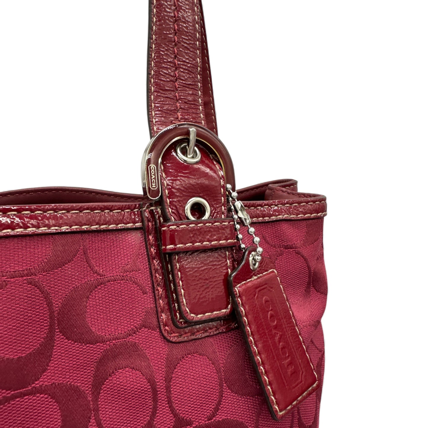 Vintage Coach F17401 Red Monogram Tote Shoulder Bag