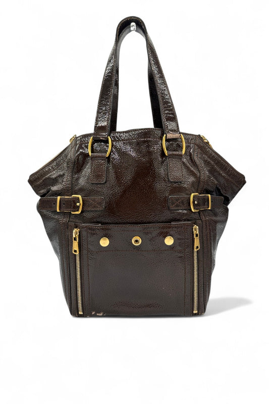 Vintage Yves Saint Laurent Downton Tote Shoulder Bag in Dark Brown Patent Leather - Thanks it's Vintage