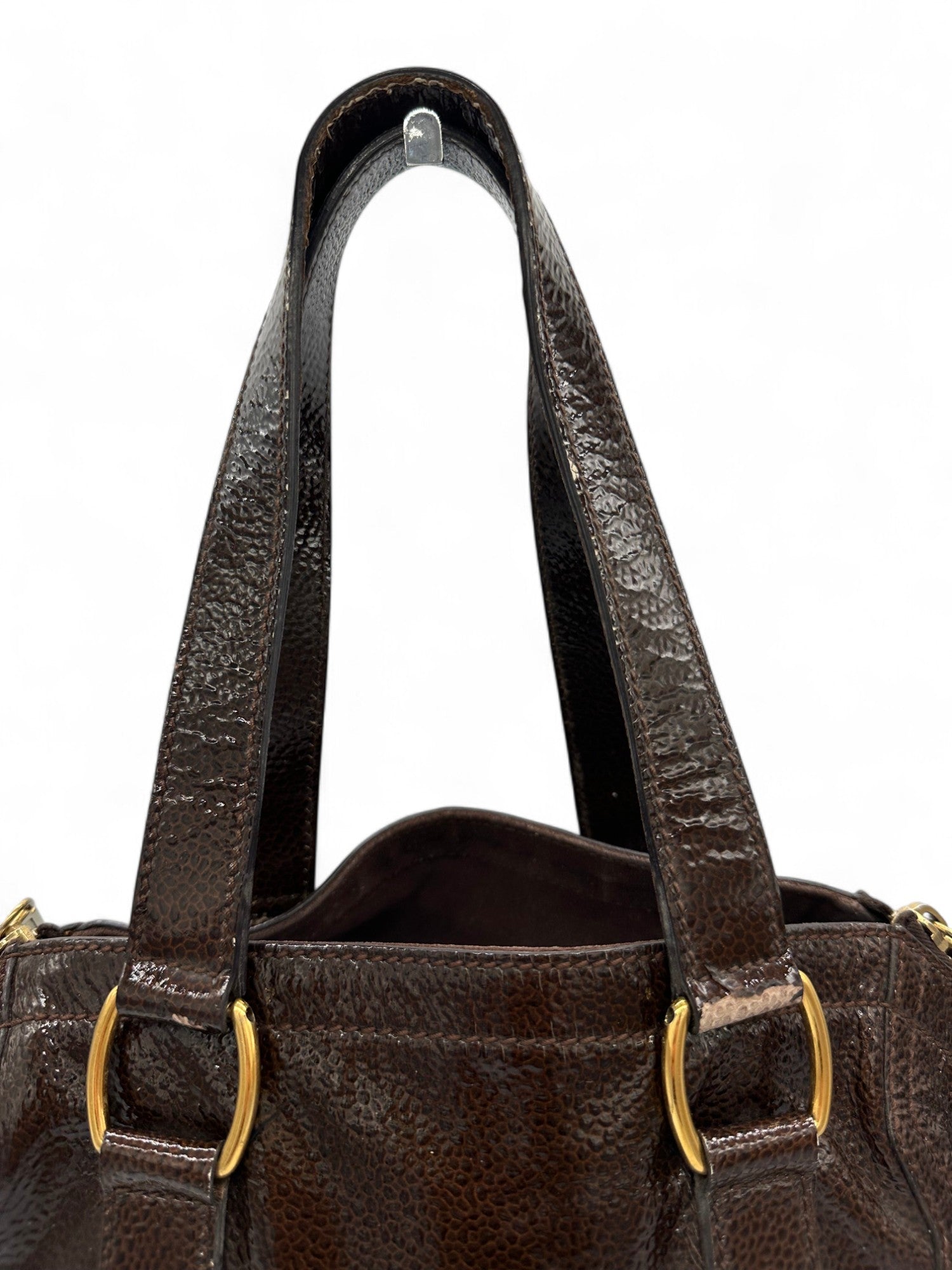 Vintage Yves Saint Laurent Downton Tote Shoulder Bag in Dark Brown Patent Leather - Thanks it's Vintage