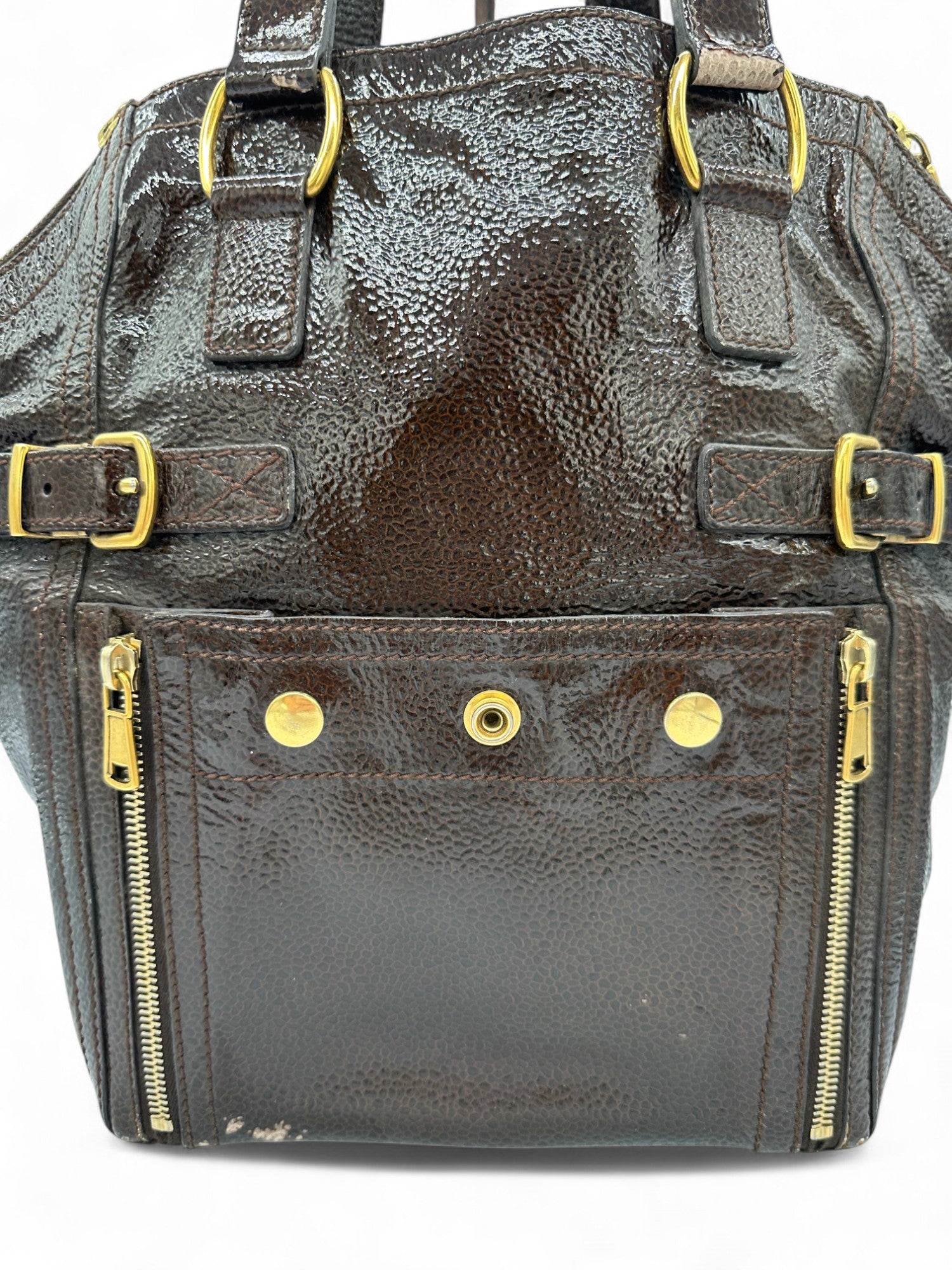Vintage Yves Saint Laurent Downton Tote Shoulder Bag in Dark Brown Patent Leather - Thanks it's Vintage