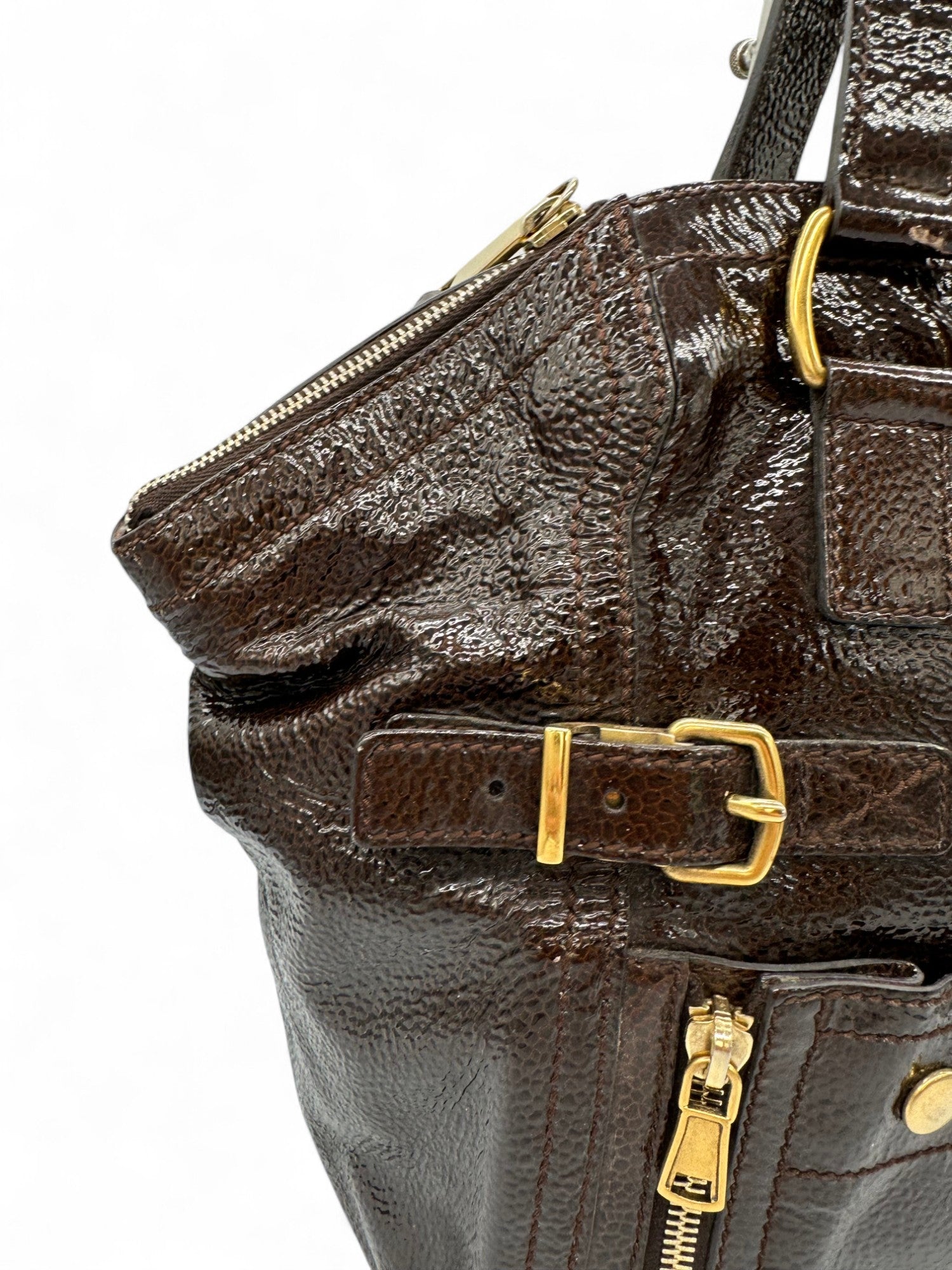 Vintage Yves Saint Laurent Downton Tote Shoulder Bag in Dark Brown Patent Leather - Thanks it's Vintage