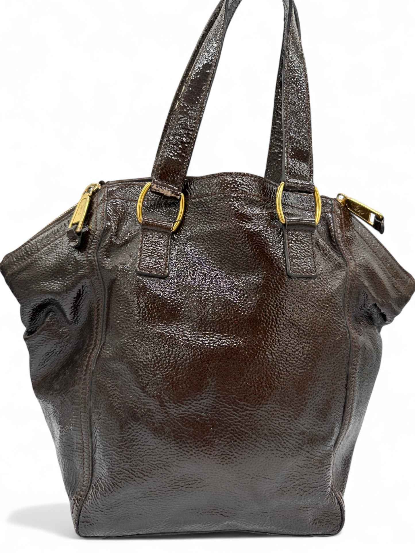 Vintage Yves Saint Laurent Downton Tote Shoulder Bag in Dark Brown Patent Leather - Thanks it's Vintage