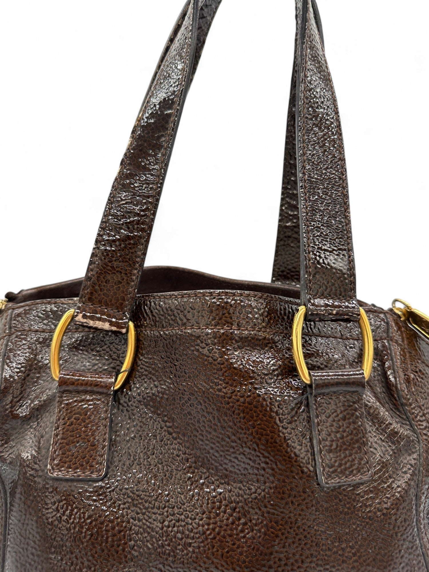Vintage Yves Saint Laurent Downton Tote Shoulder Bag in Dark Brown Patent Leather - Thanks it's Vintage