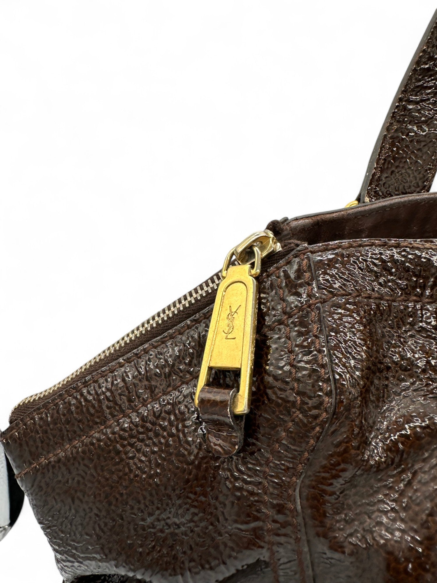 Vintage Yves Saint Laurent Downton Tote Shoulder Bag in Dark Brown Patent Leather - Thanks it's Vintage