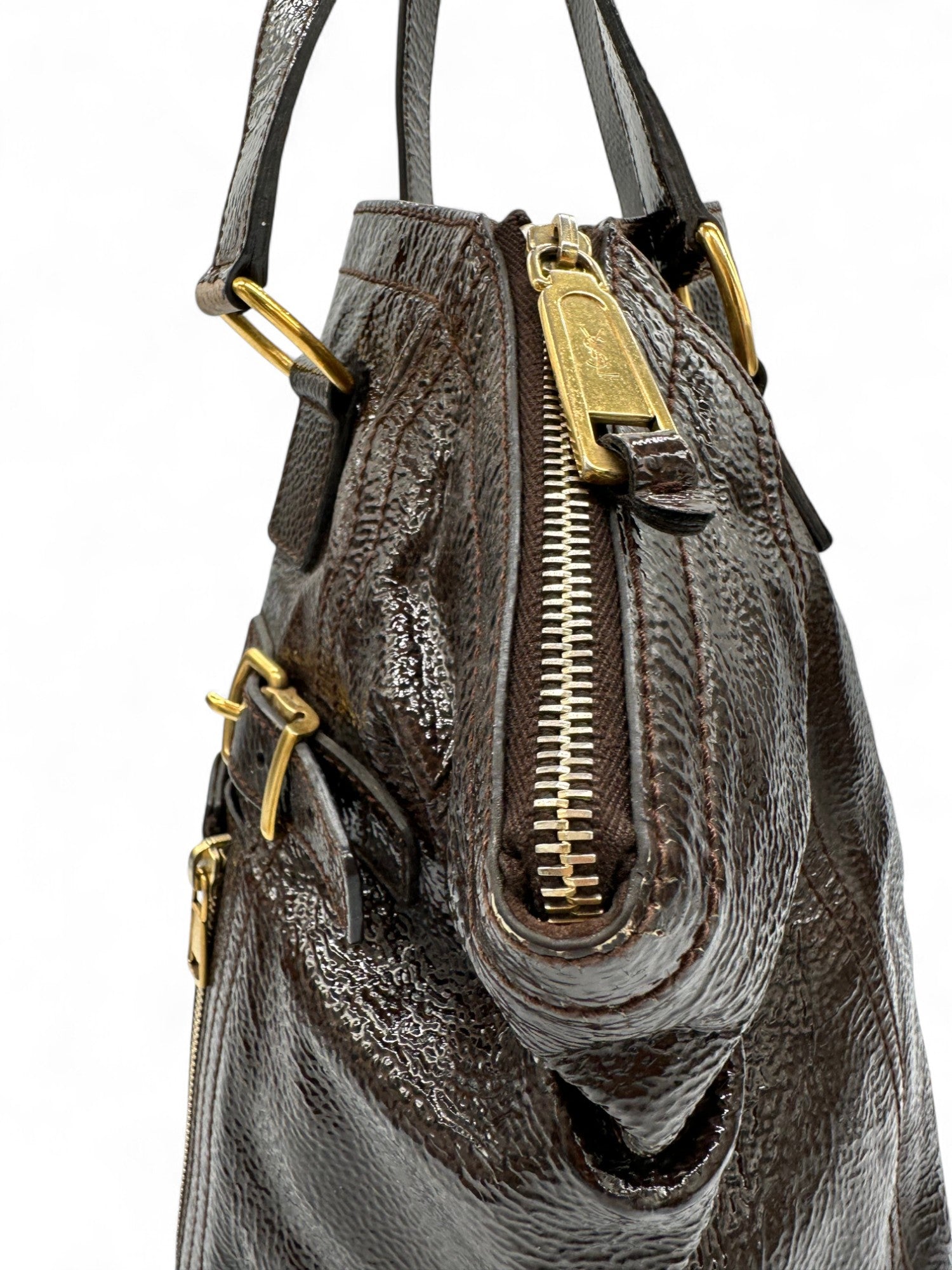 Vintage Yves Saint Laurent Downton Tote Shoulder Bag in Dark Brown Patent Leather - Thanks it's Vintage