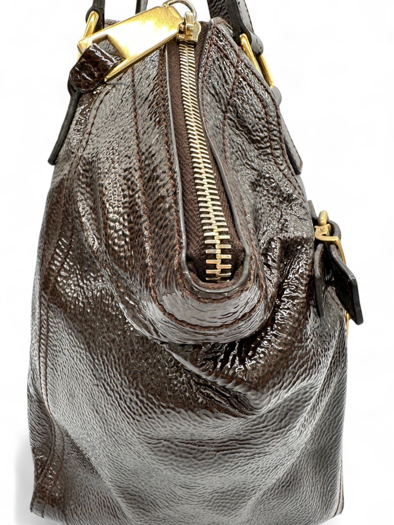 Vintage Yves Saint Laurent Downton Tote Shoulder Bag in Dark Brown Patent Leather - Thanks it's Vintage
