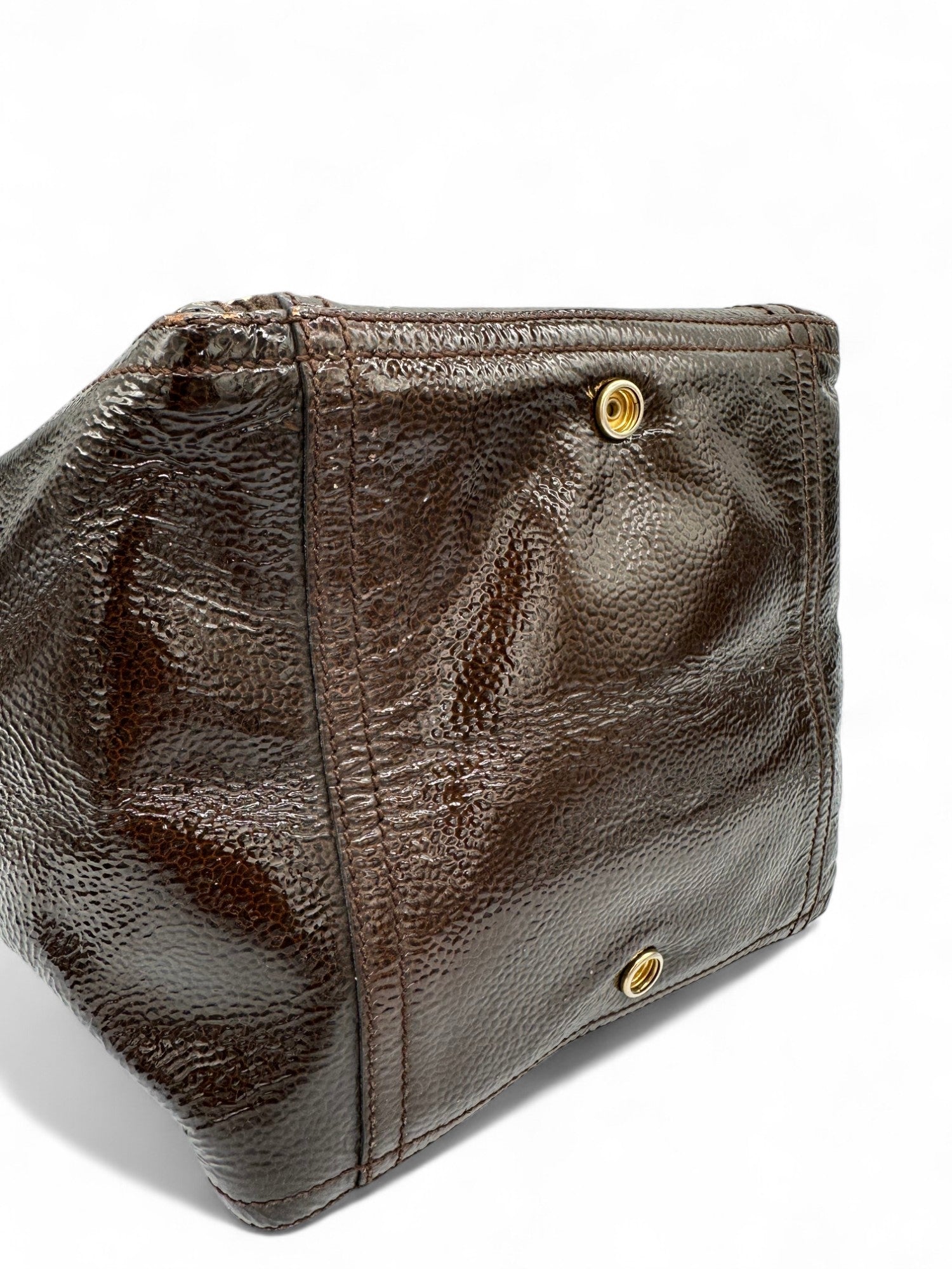 Vintage Yves Saint Laurent Downton Tote Shoulder Bag in Dark Brown Patent Leather - Thanks it's Vintage