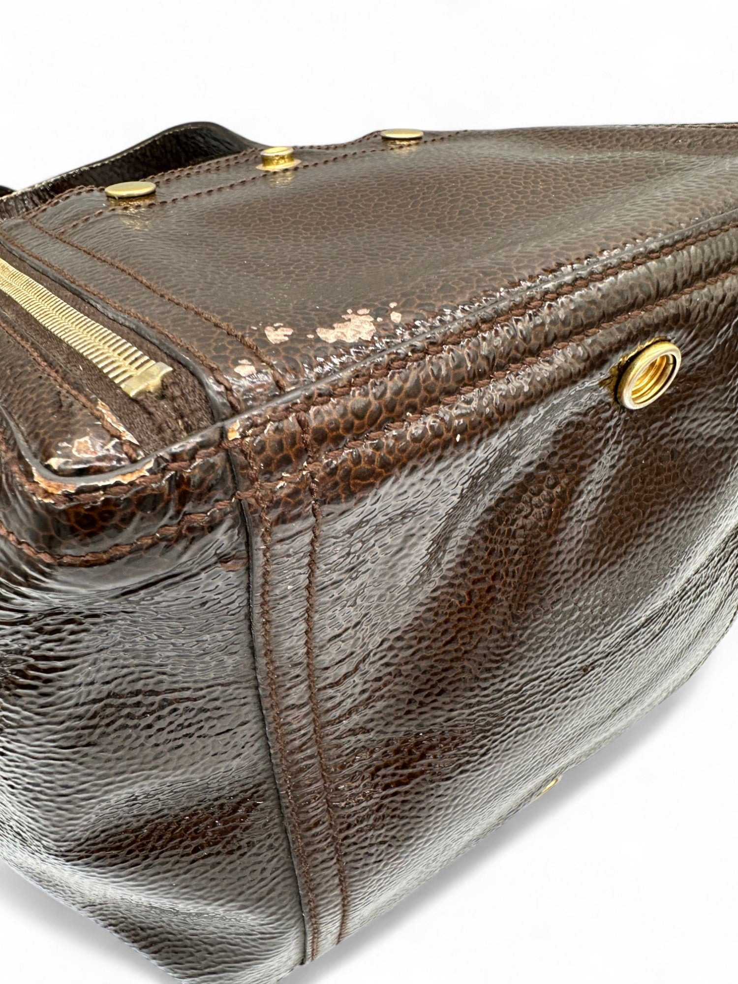 Vintage Yves Saint Laurent Downton Tote Shoulder Bag in Dark Brown Patent Leather - Thanks it's Vintage