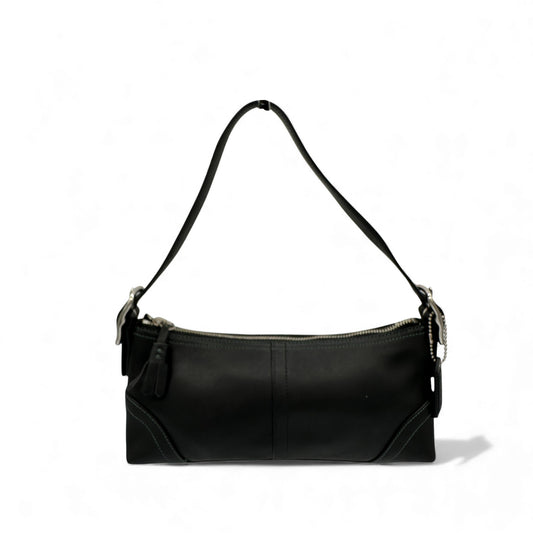 Vintage Coach 8A64 Black Leather Baguette Shoulder Bag