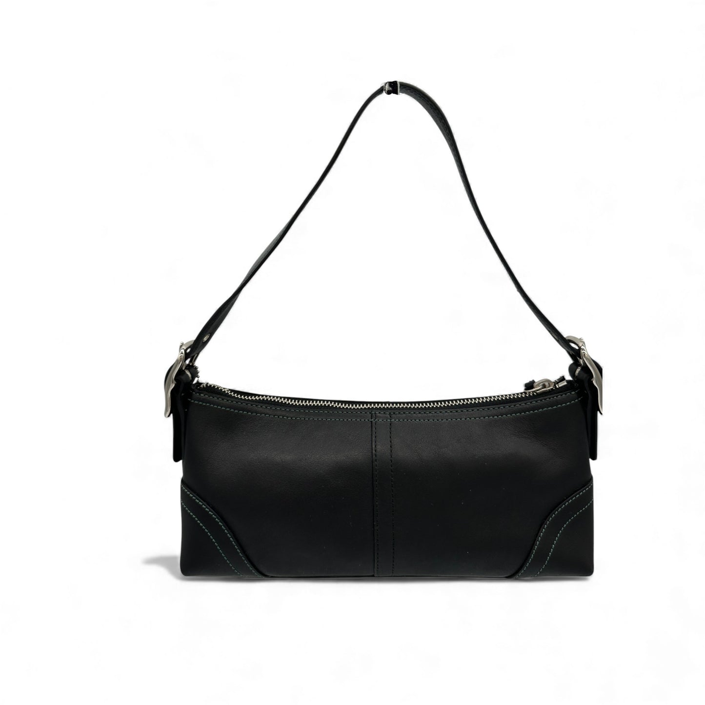 Vintage Coach 8A64 Black Leather Baguette Shoulder Bag