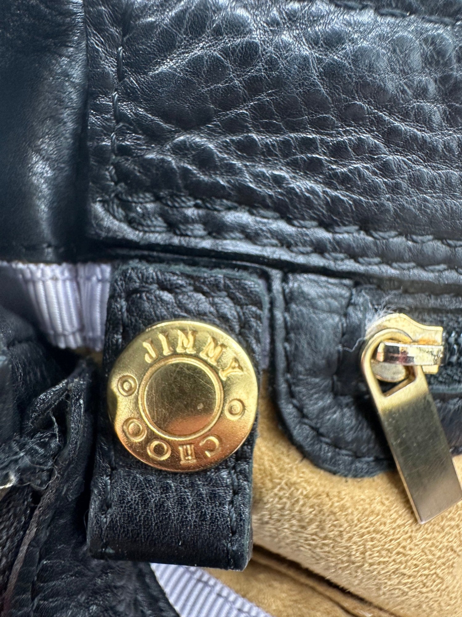 Jimmy Choo Black Pebbled Leather Shoulder Bag with Gold Belted Detail - Thanks it's Vintage