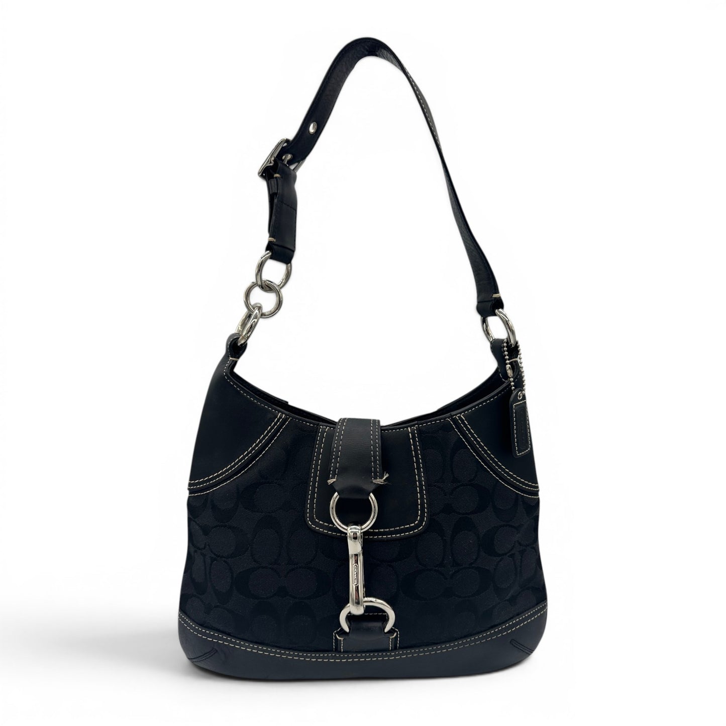 Vintage Coach 10210 Hampton Schultertasche aus schwarzem Leder mit Clip
