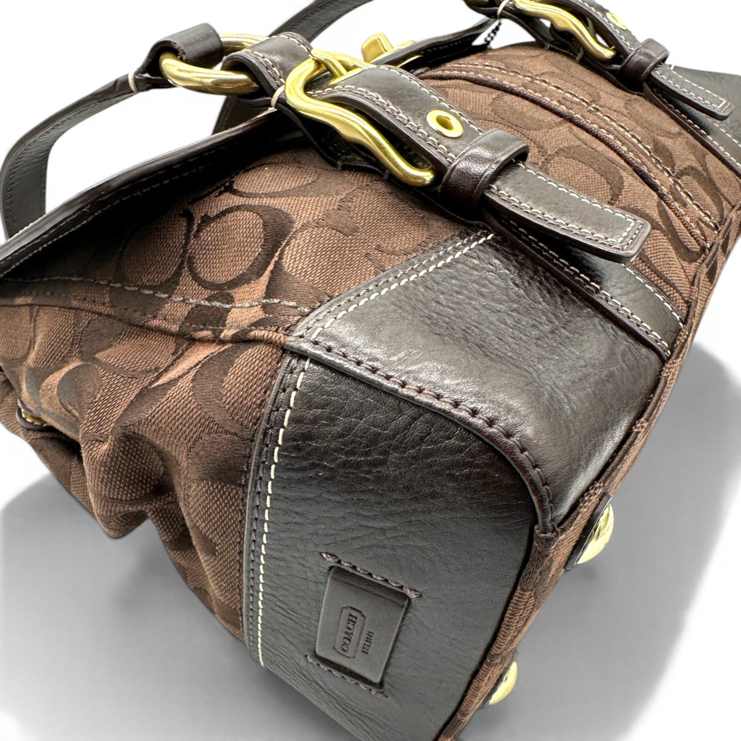 Sac à main miniature vintage Coach en tweed à carreaux et fermoir tourniquet