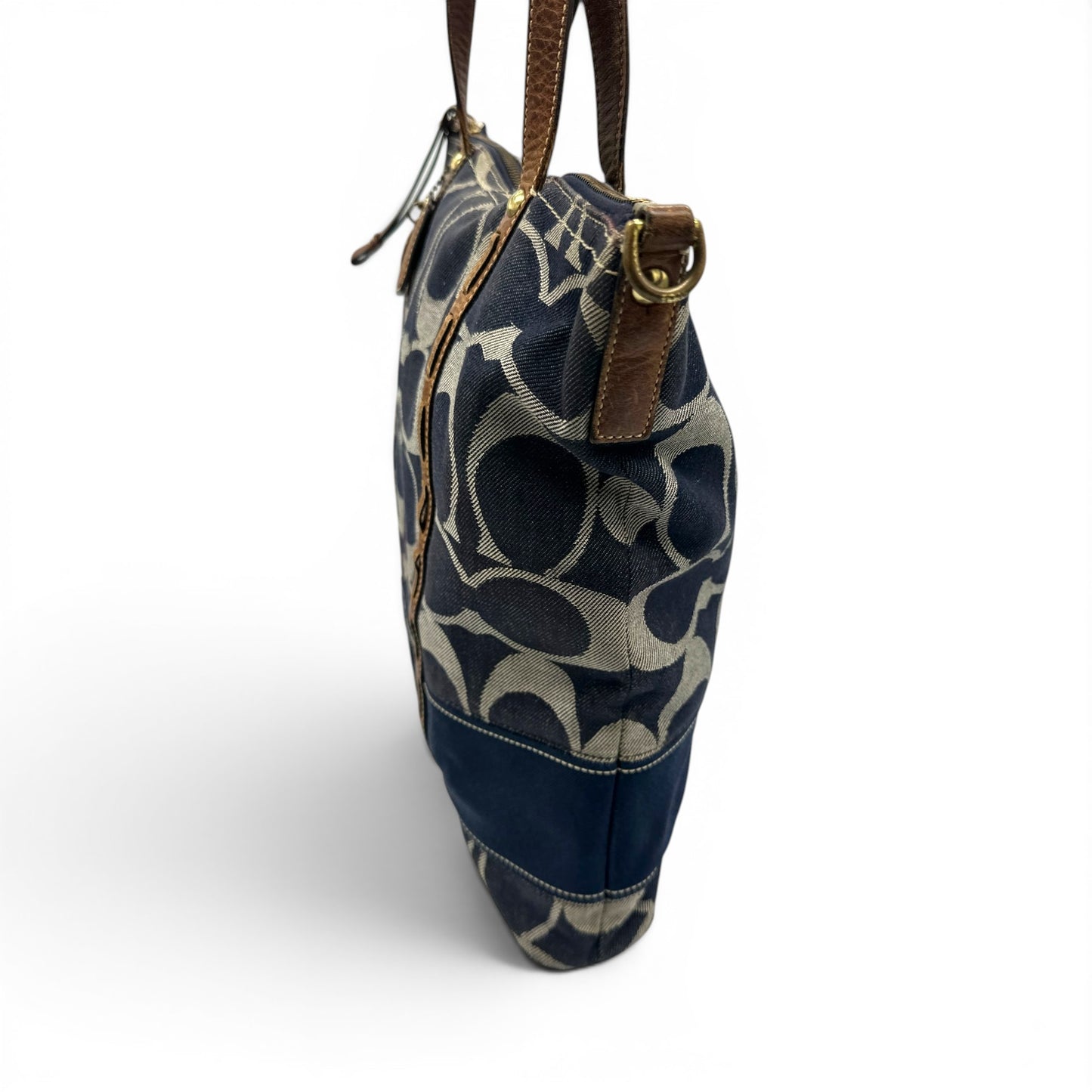 Sac cabas vintage Coach 11179 en denim, porté épaule ou bandoulière