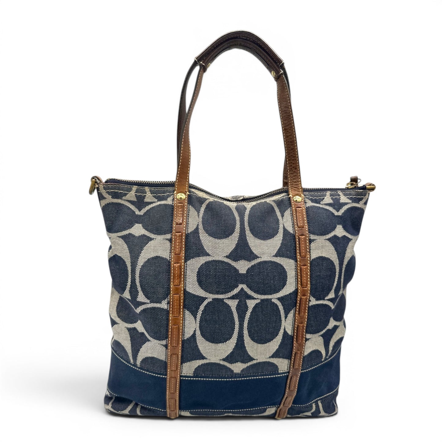 Sac cabas vintage Coach 11179 en denim, porté épaule ou bandoulière