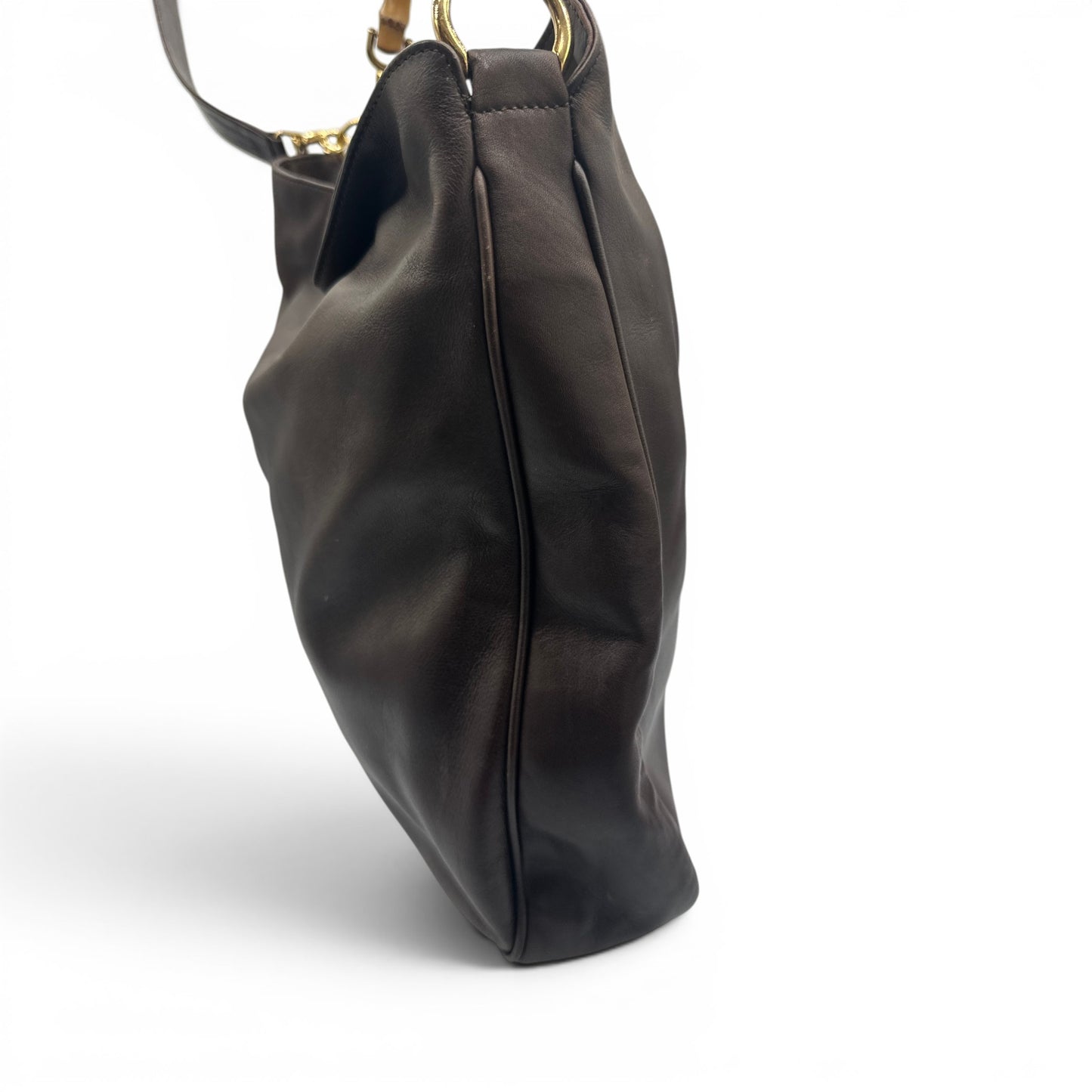 Vintage Gucci Bamboo Leather 2 Way Tote Bag