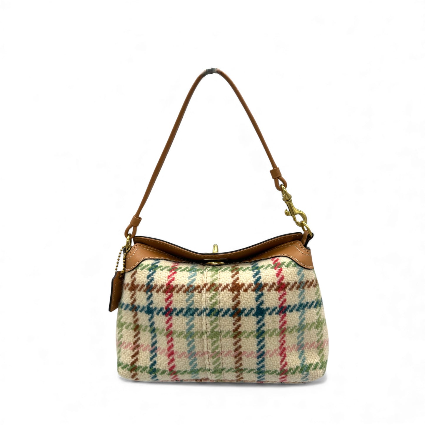 Sac à main miniature vintage Coach en tweed à carreaux et fermoir tourniquet