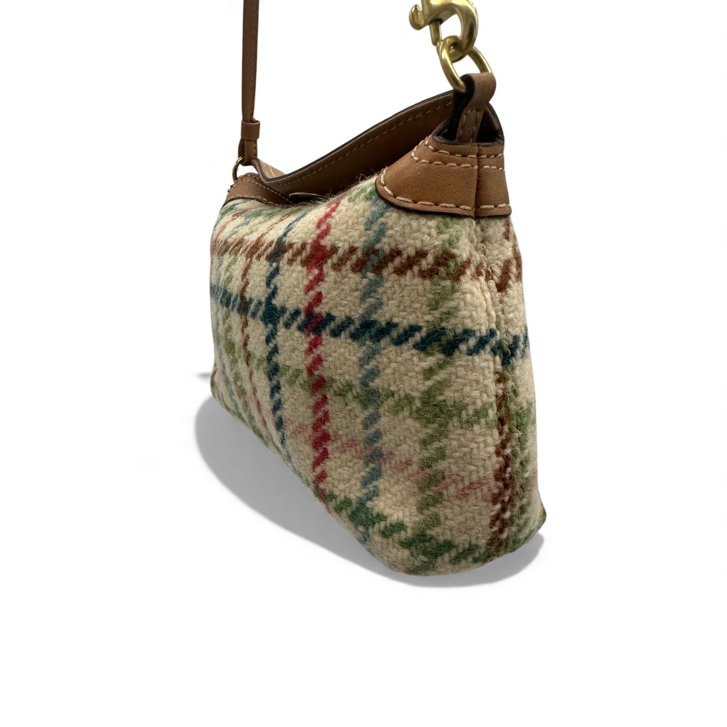 Sac à main miniature vintage Coach en tweed à carreaux et fermoir tourniquet