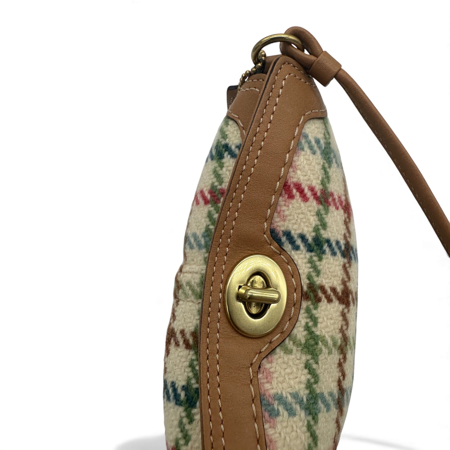 Sac à main miniature vintage Coach en tweed à carreaux et fermoir tourniquet
