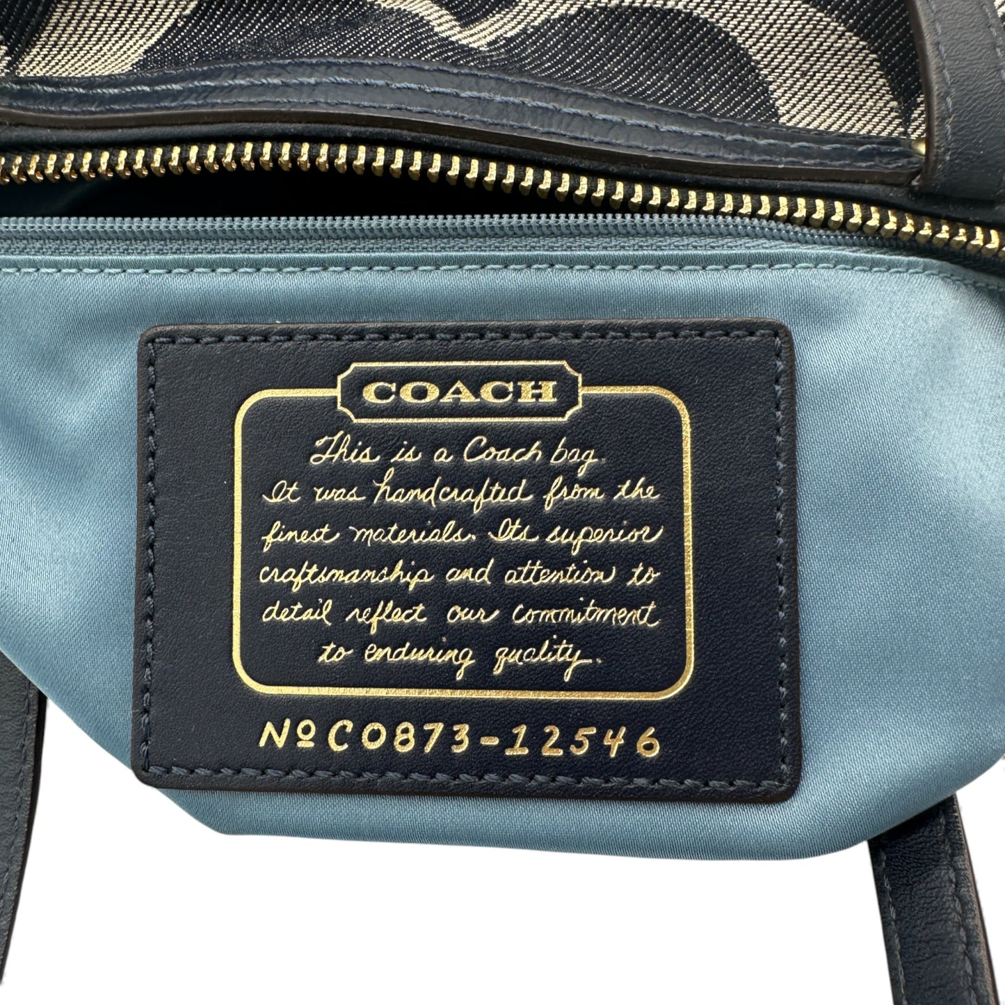 Sac cabas vintage Coach 12546 en denim, porté épaule ou bandoulière