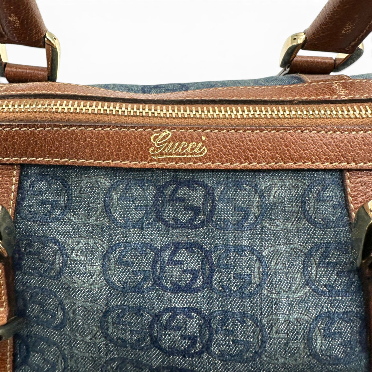 Vintage Gucci Abbey Denim Mini Boston Handbag