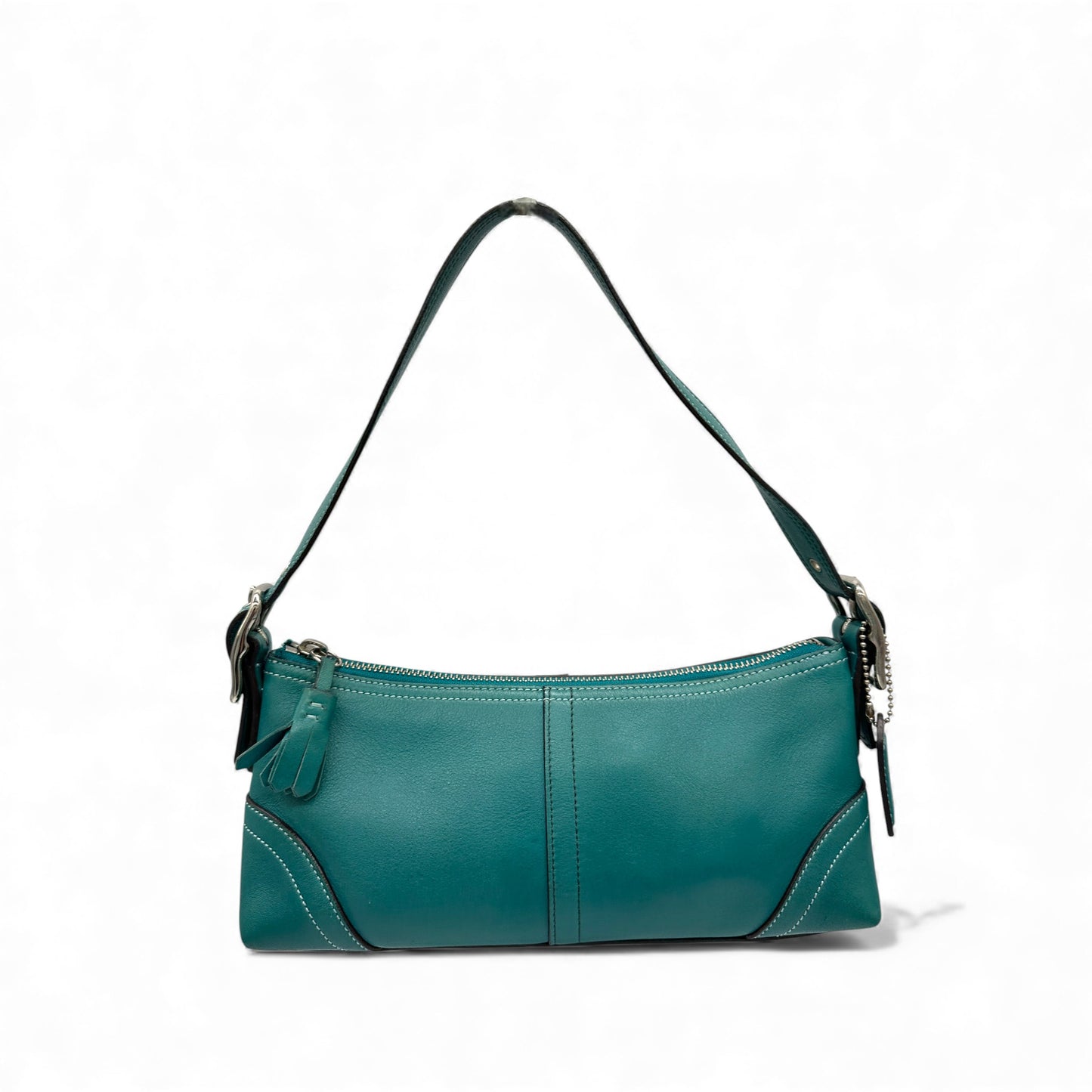 Vintage Coach 8A64 Schultertasche aus türkisfarbenem Leder im Baguette-Stil